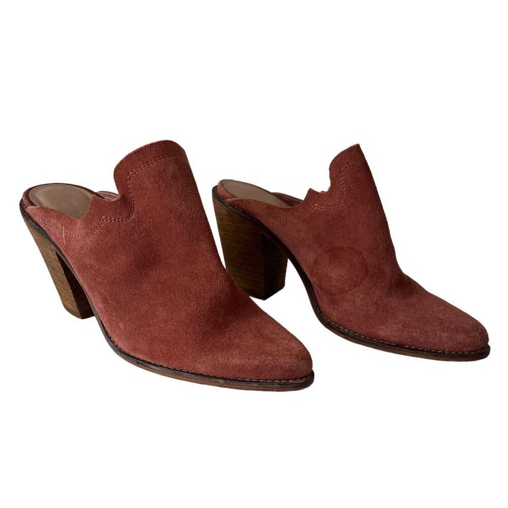 Chinese Laundry Suede Heeled Mules Size 9 Womens Rust Block Heel Point Toe